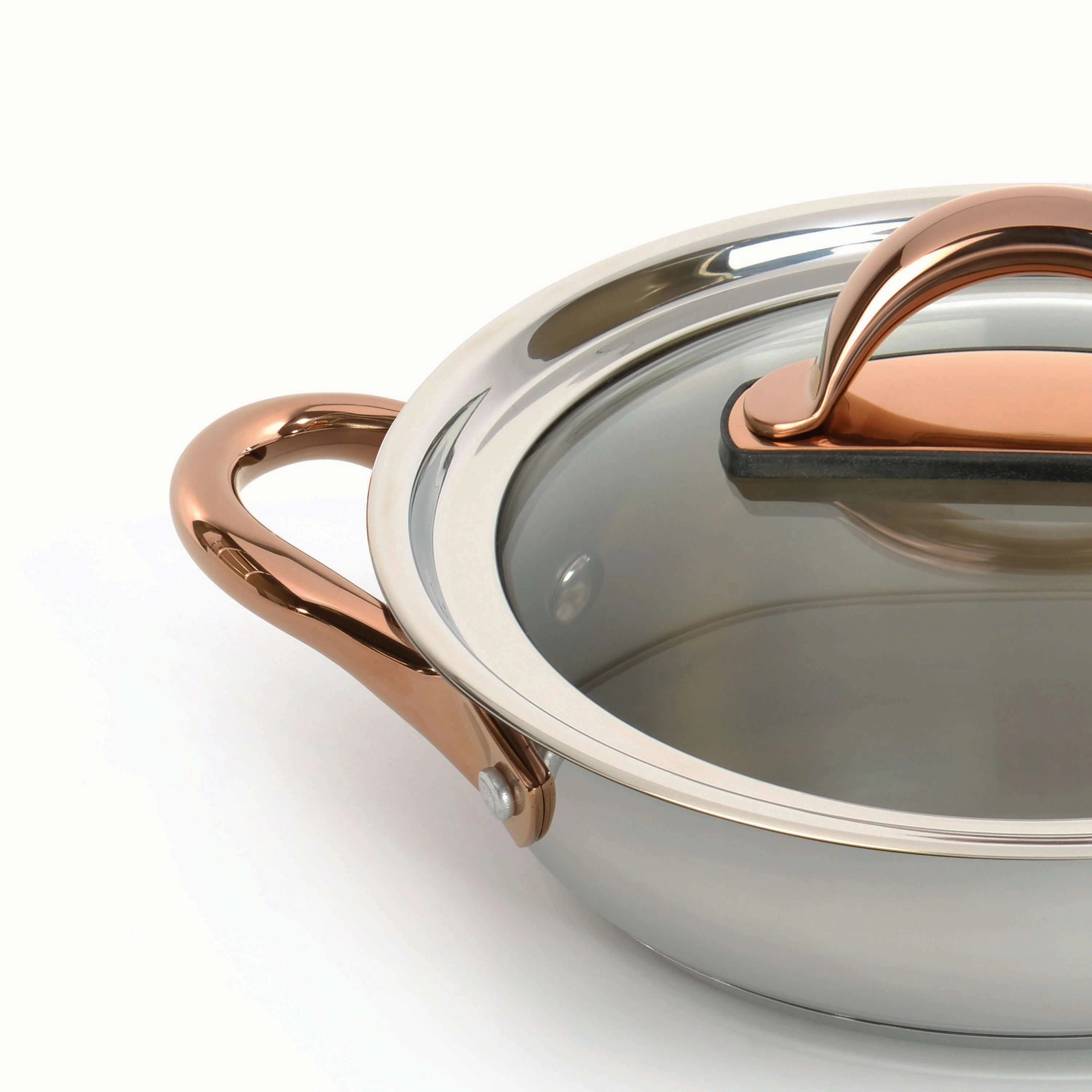BergHOFF Ouro Gold 5pc 18/10 Stainless Steel Starter Set, Glass Lids, Rose Gold Handles