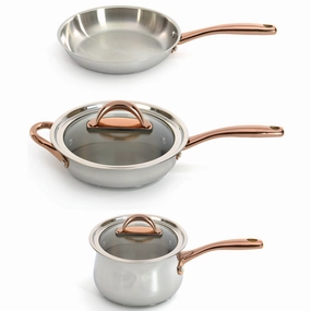 BergHOFF Ouro Gold 5pc 18/10 Stainless Steel Starter Set, Glass Lids, Rose Gold Handles cookware set,cooking pots,kitchen cookware