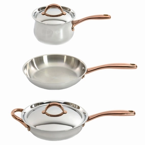 BergHOFF Ouro Gold 5pc 18/10 Stainless Steel Starter Set, Rose Gold Handles cookware set,cooking pots,kitchen cookware