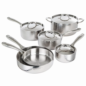BergHOFF Vintage 10pc Tri-Ply 18/10 Stainless Steel Cookware Set with Lids, Hammered cookware set,cooking pots,kitchen cookware