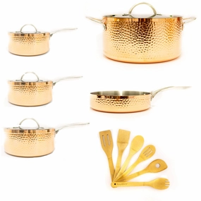 BergHOFF Vintage 15pc Tri-Ply Copper Cookware Set with Lids, Hammered cookware set,cooking pots,kitchen cookware