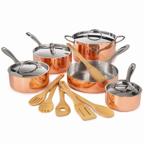 BergHOFF Vintage 15pc Tri-Ply Copper Cookware Set with Lids, Polished cookware set,cooking pots,kitchen cookware
