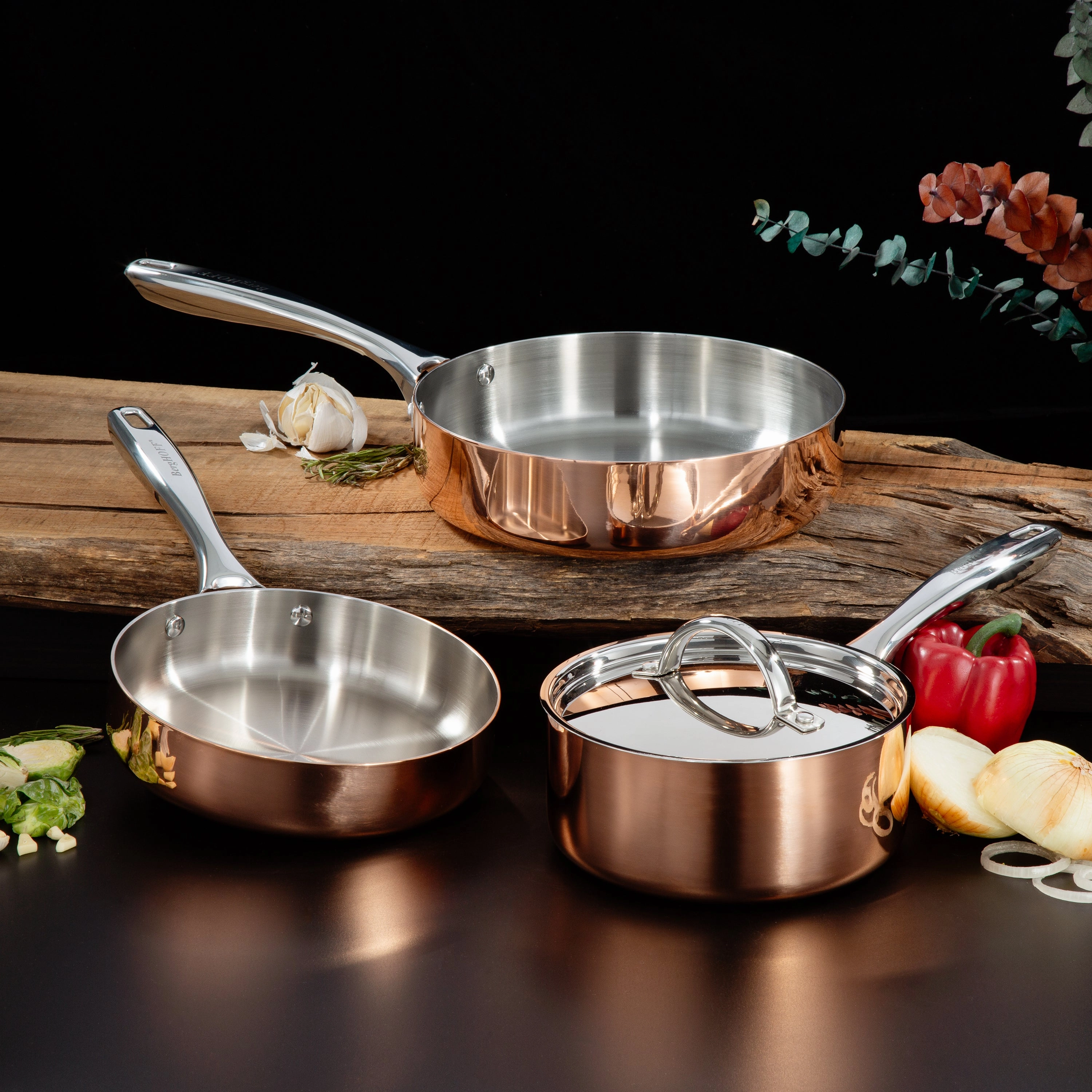 BergHOFF Vintage 4pc Tri-Ply Copper Cookware Set with Lids, Polished