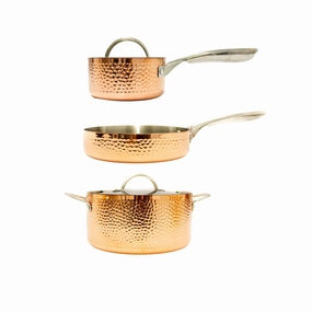 BergHOFF Vintage 5pc Tri-Ply Copper Cookware Set with Lids, Hammered cookware set,cooking pots,kitchen cookware