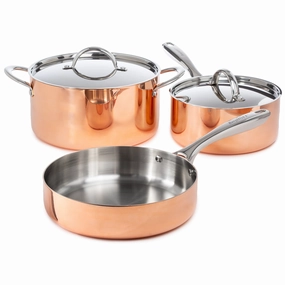 BergHOFF Vintage 5pc Tri-Ply Copper Cookware Set with Lids, Polished cookware set,cooking pots,kitchen cookware