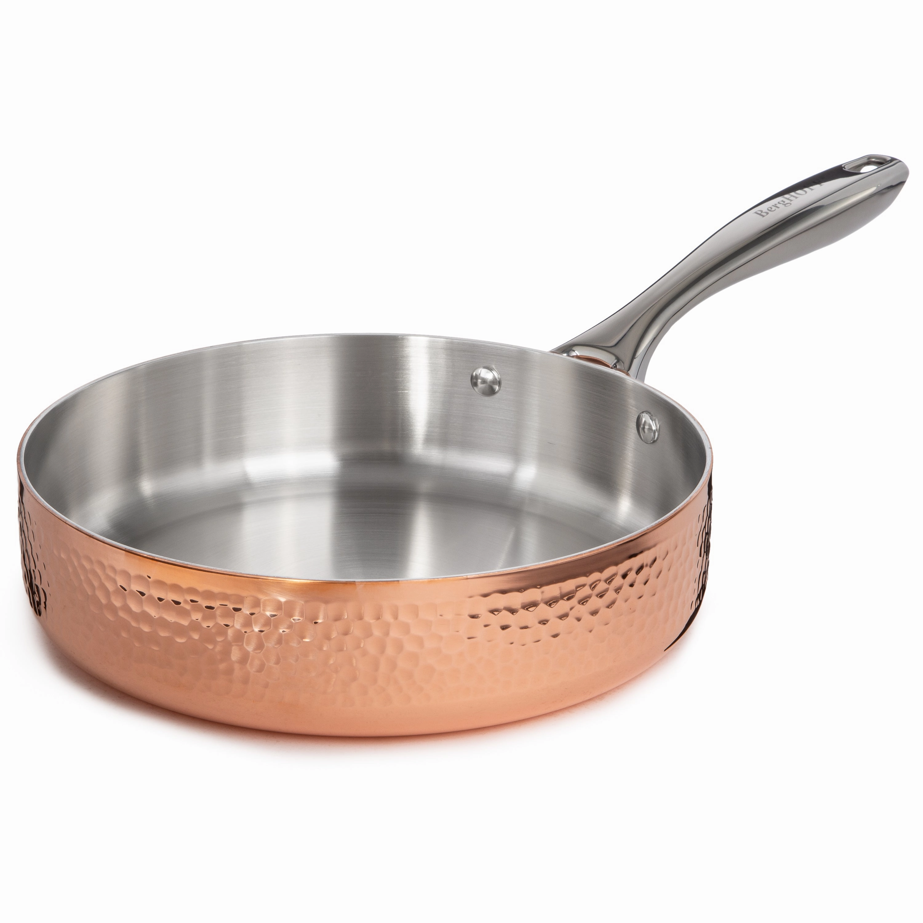 BergHOFF Vintage 5pc Tri-Ply Copper Saucepan & Deep Skillet Cookware Set,  SS Lids, Hammered