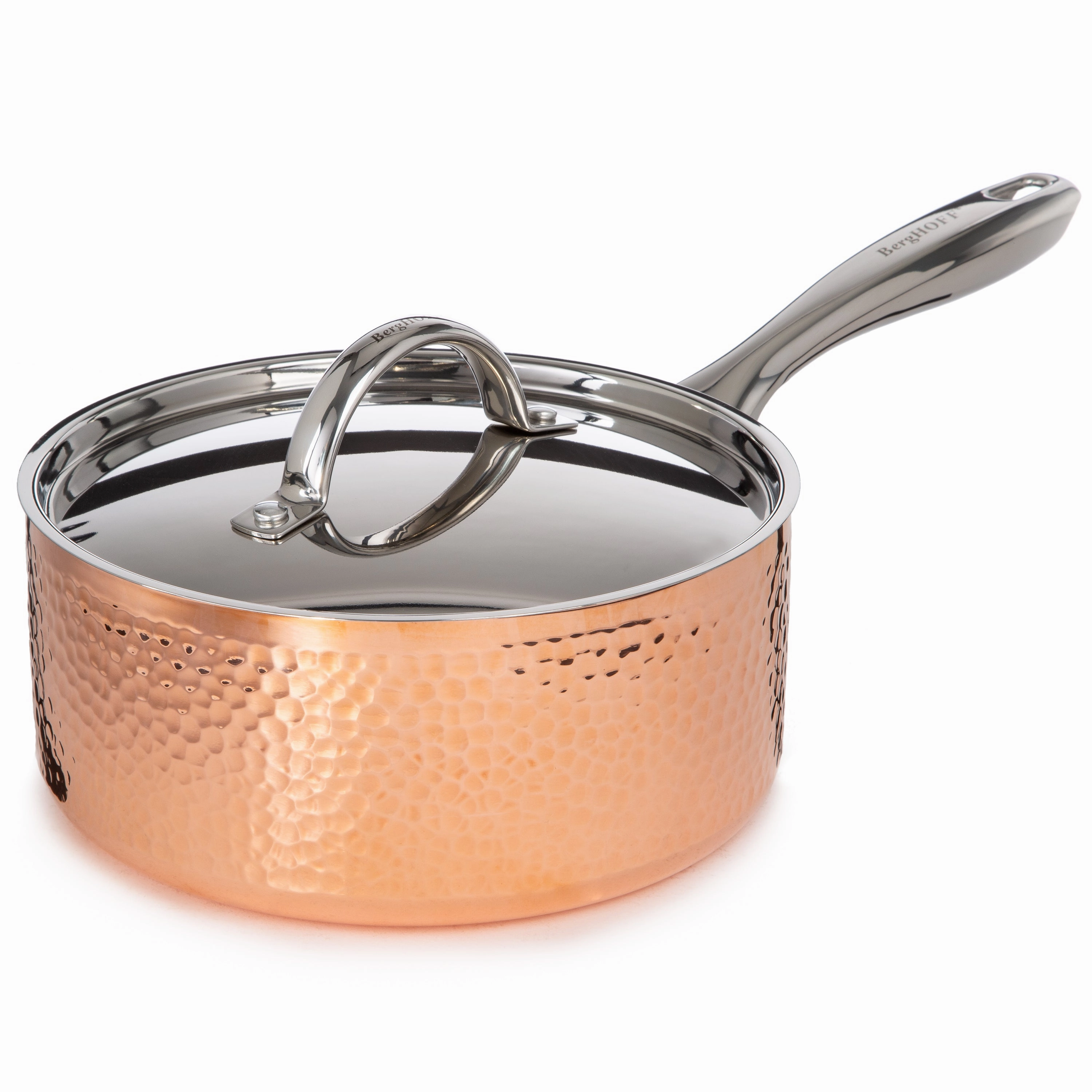 BergHOFF Vintage 5pc Tri-Ply Copper Saucepan & Deep Skillet Cookware Set,  SS Lids, Hammered