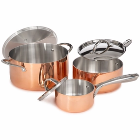 BergHOFF Vintage 6pc Tri-Ply Copper Cookware Set with Lids, Polished cookware set,cooking pots,kitchen cookware