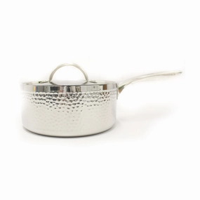 BergHOFF Vintage Tri-Ply 18/10 Stainless Steel 7" Saucepan 2qt. with Lid, Hammered cookware set,cooking pots,kitchen cookware