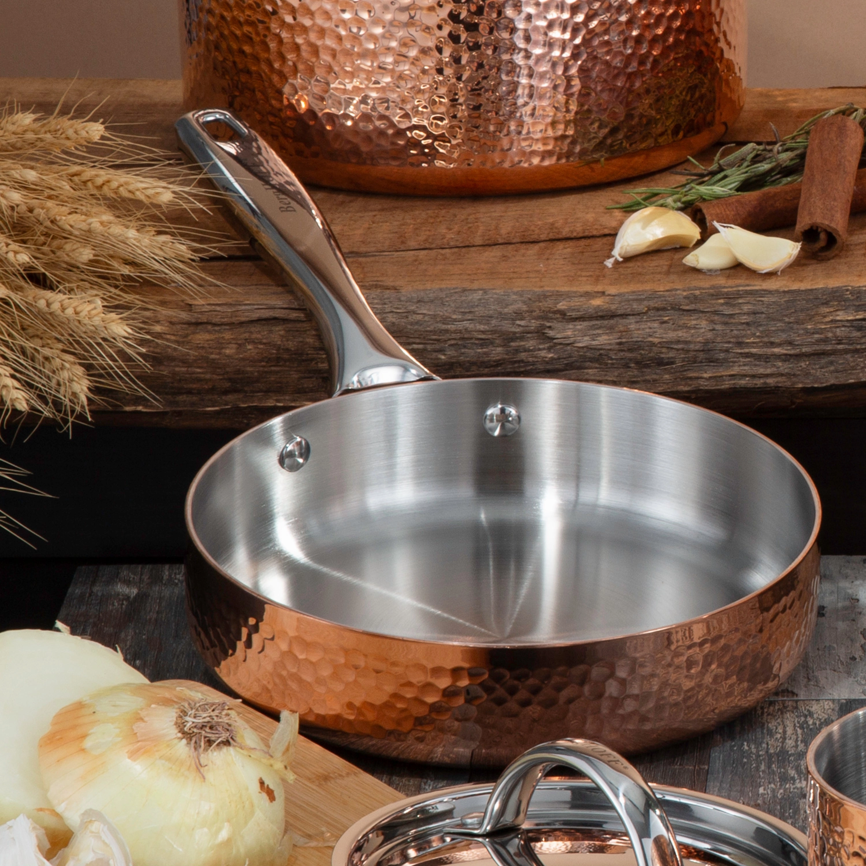 BergHOFF Vintage Tri-Ply Copper 8" Deep Skillet, Hammered