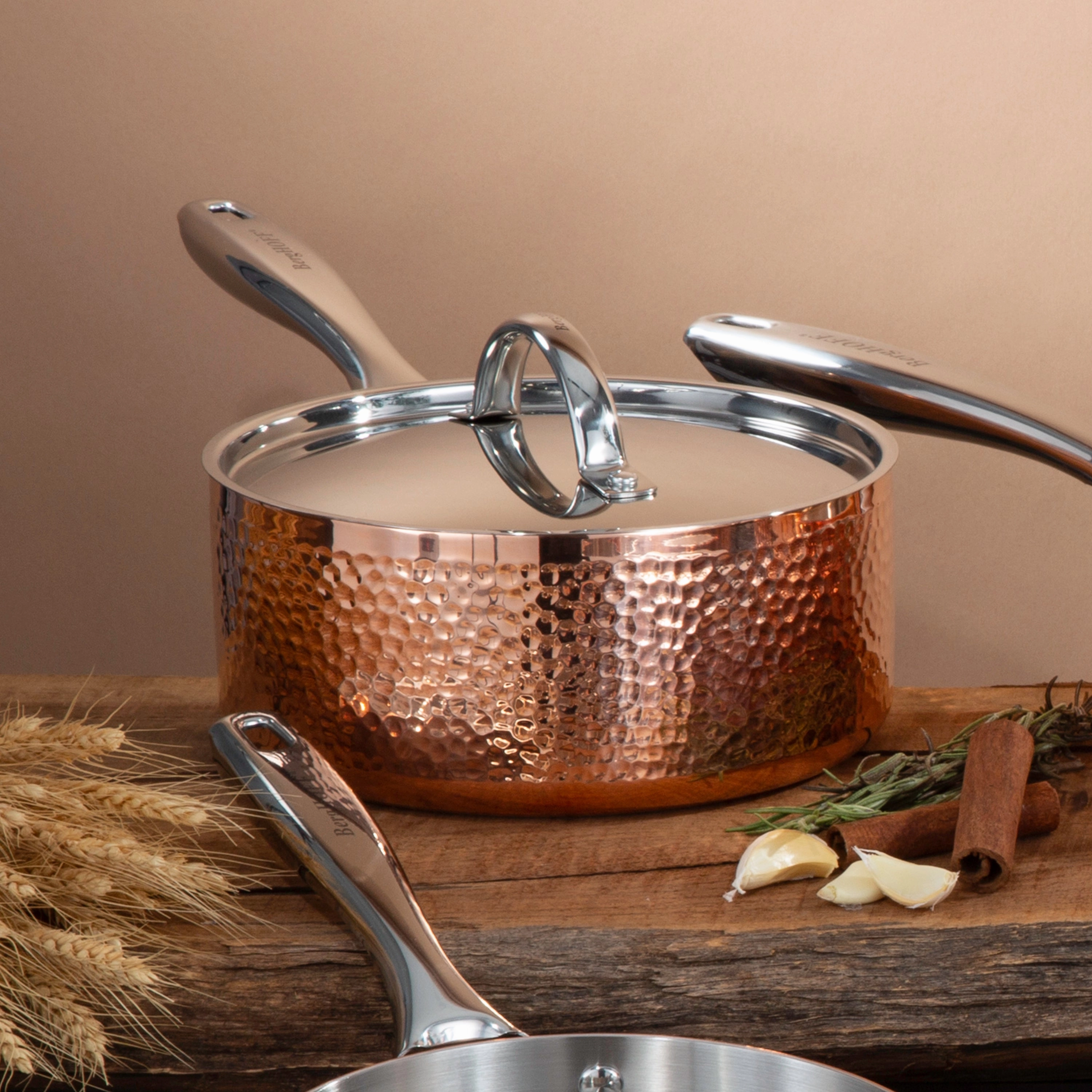 BergHOFF Vintage Tri-Ply Copper 8" Saucepan 3qt. with Lid, Hammered