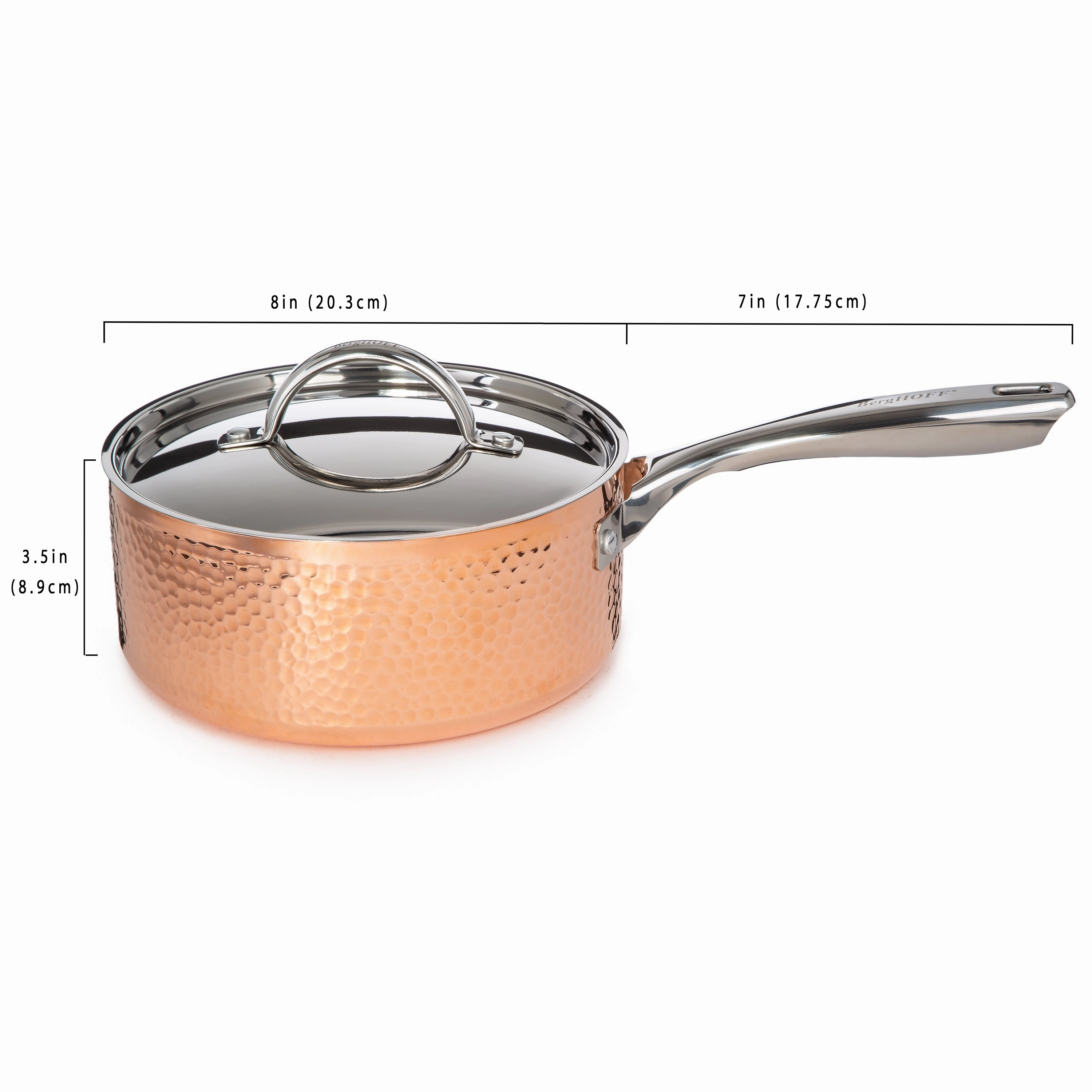 BergHOFF Vintage Tri-Ply Copper 8" Saucepan 3qt. with Lid, Hammered