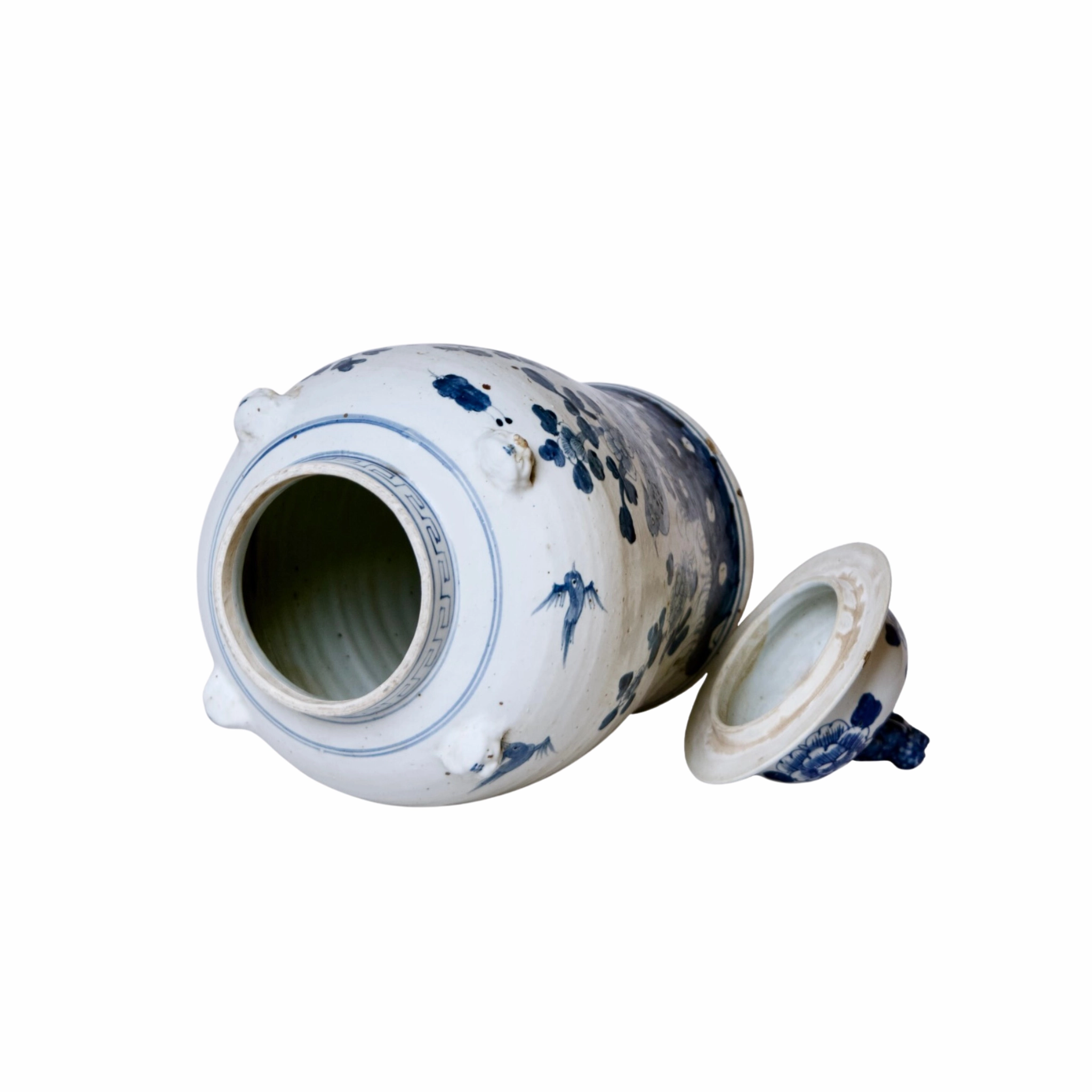Bird and Flower Blue and White Porcelain Temple Jar
