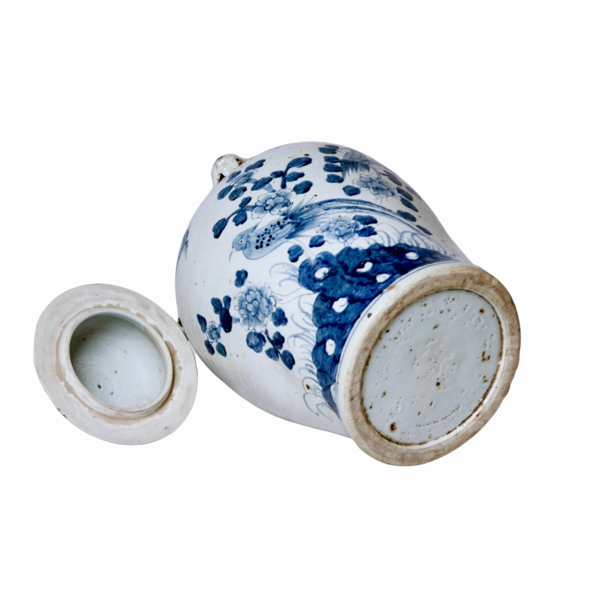 Bird and Flower Blue and White Porcelain Temple Jar