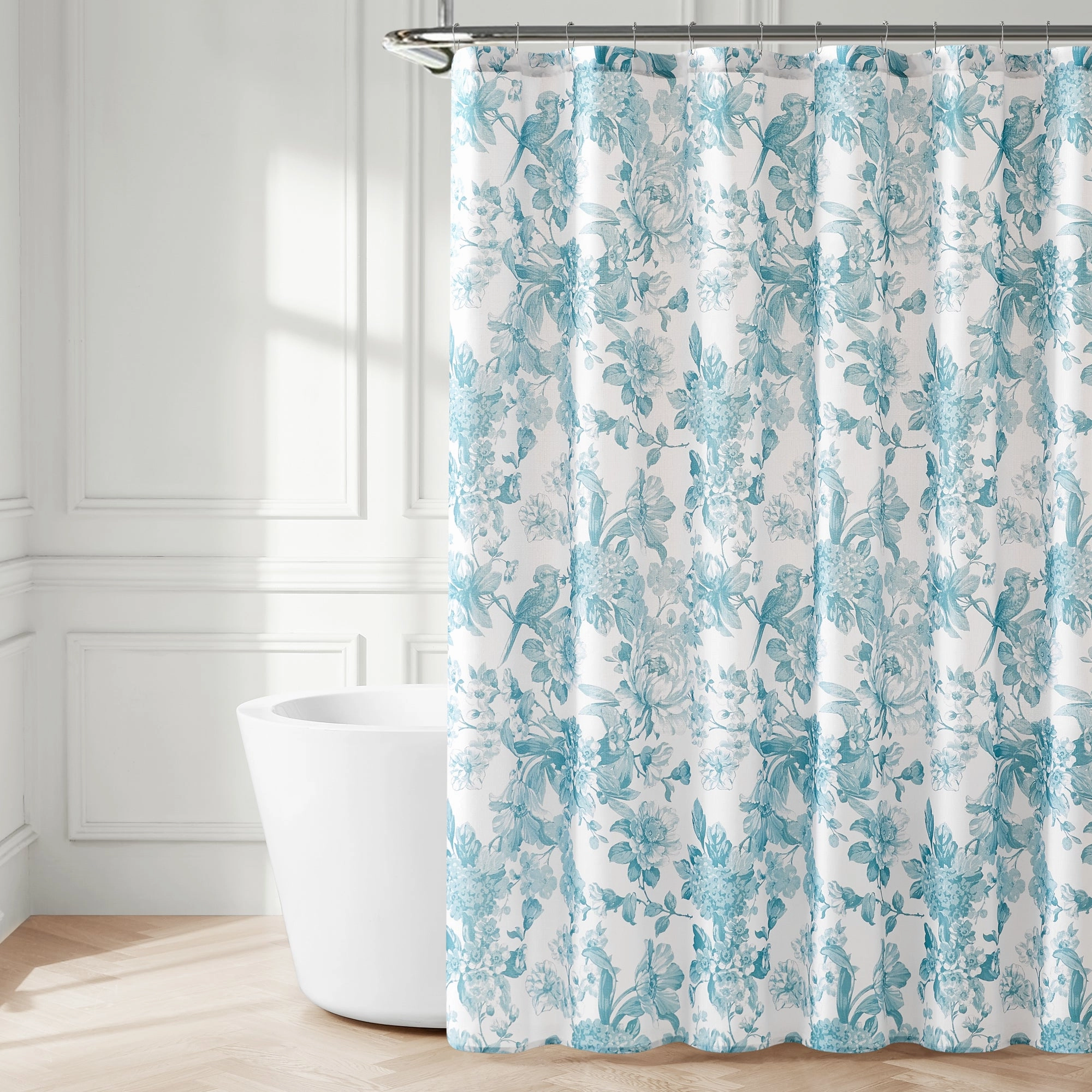 Bird And Hydrangea Toile Shower Curtain shower curtain,bath curtain,bathroom decor