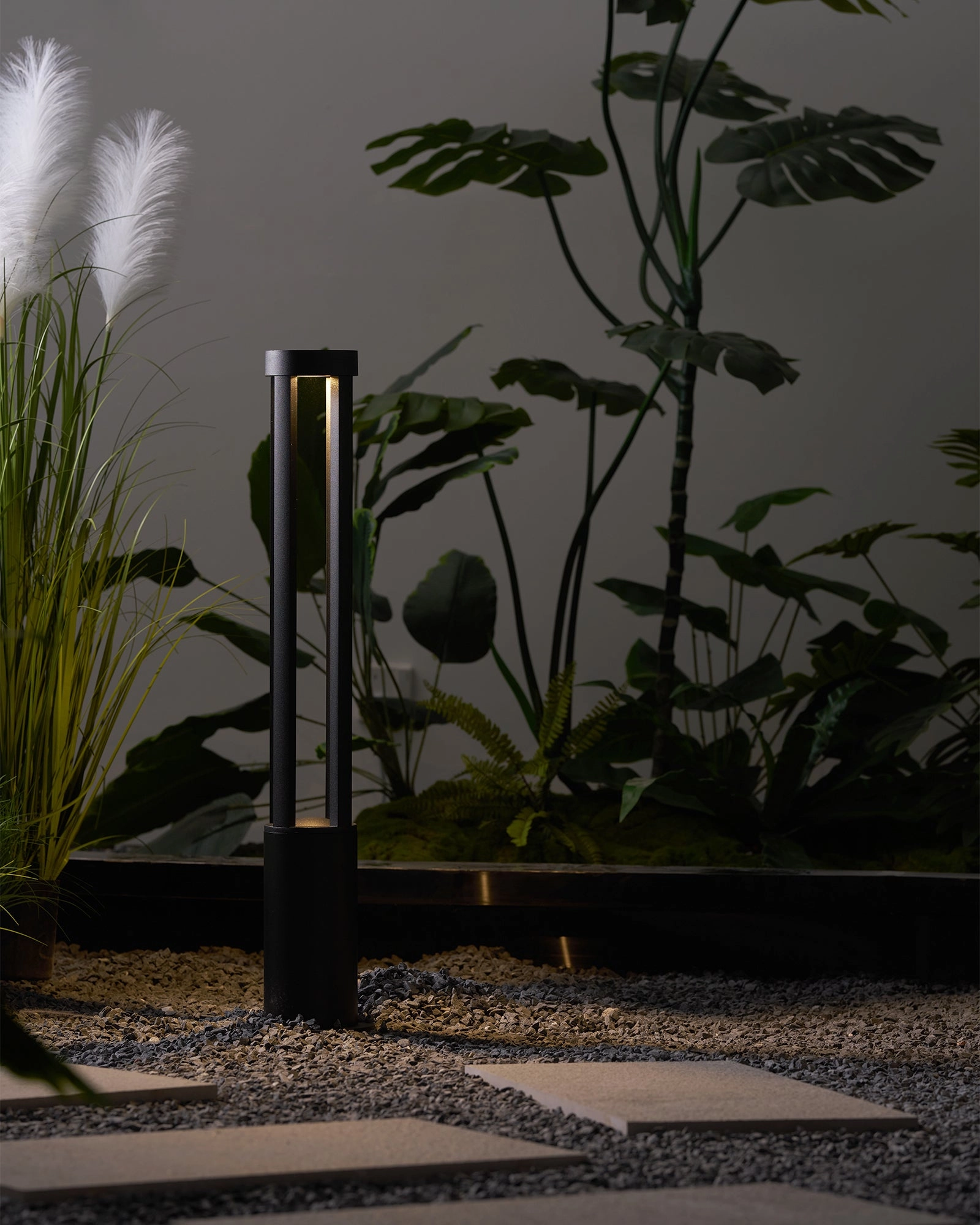 Black Cylindrical Solar Outdoor Post Light