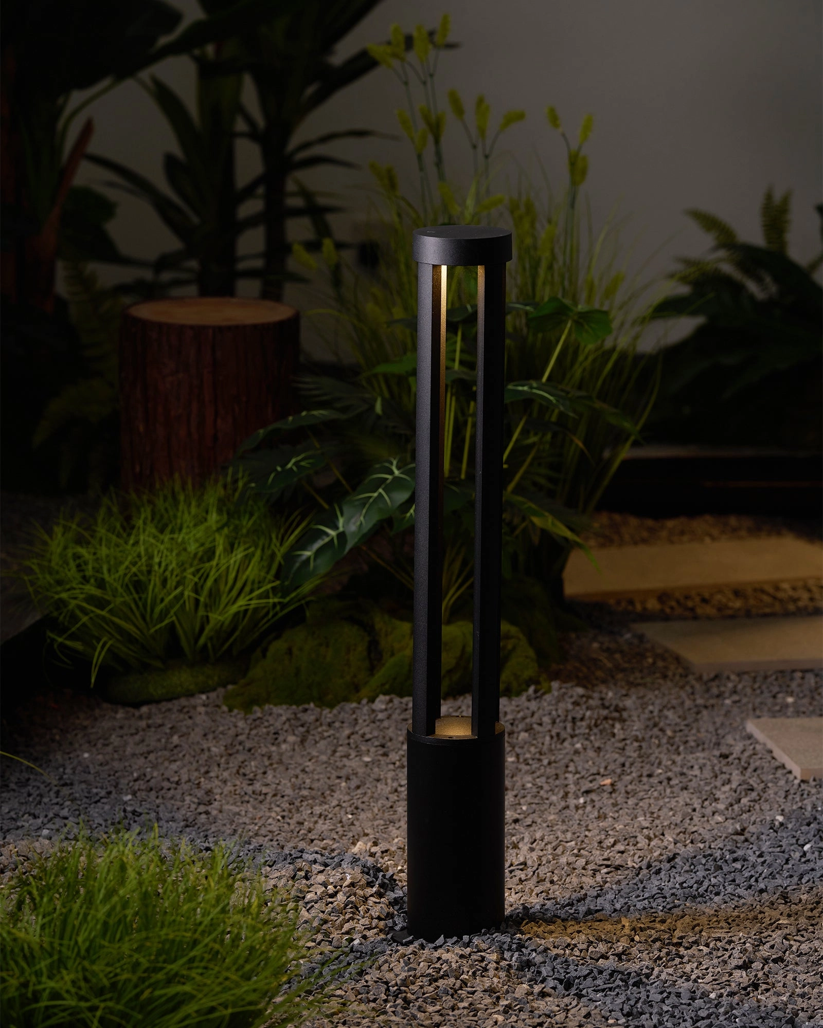 Black Cylindrical Solar Outdoor Post Light