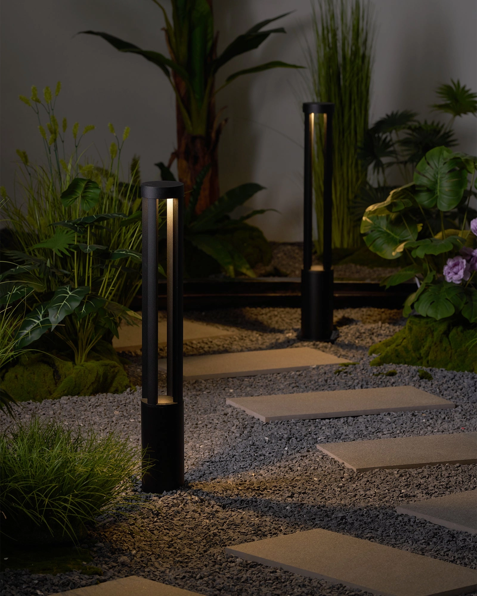 Black Cylindrical Solar Outdoor Post Light