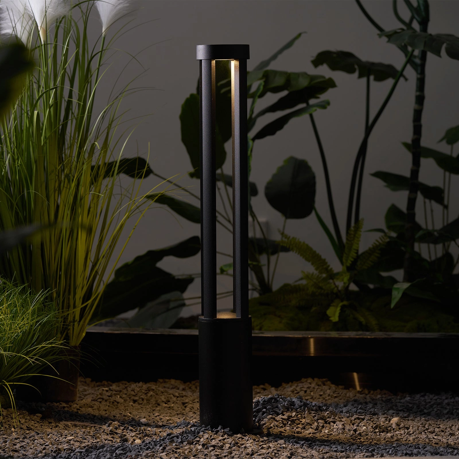 Black Cylindrical Solar Outdoor Post Light