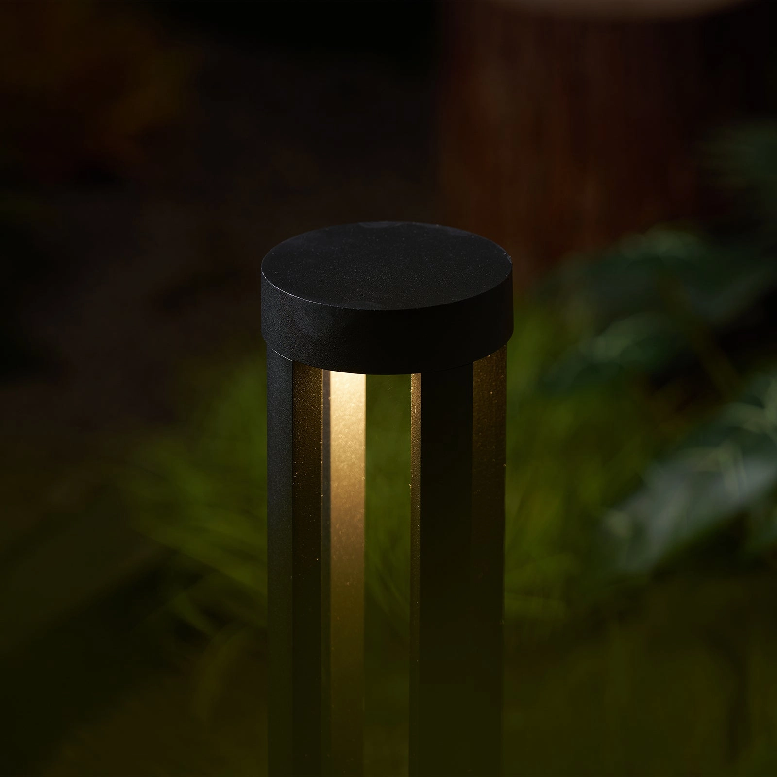 Black Cylindrical Solar Outdoor Post Light