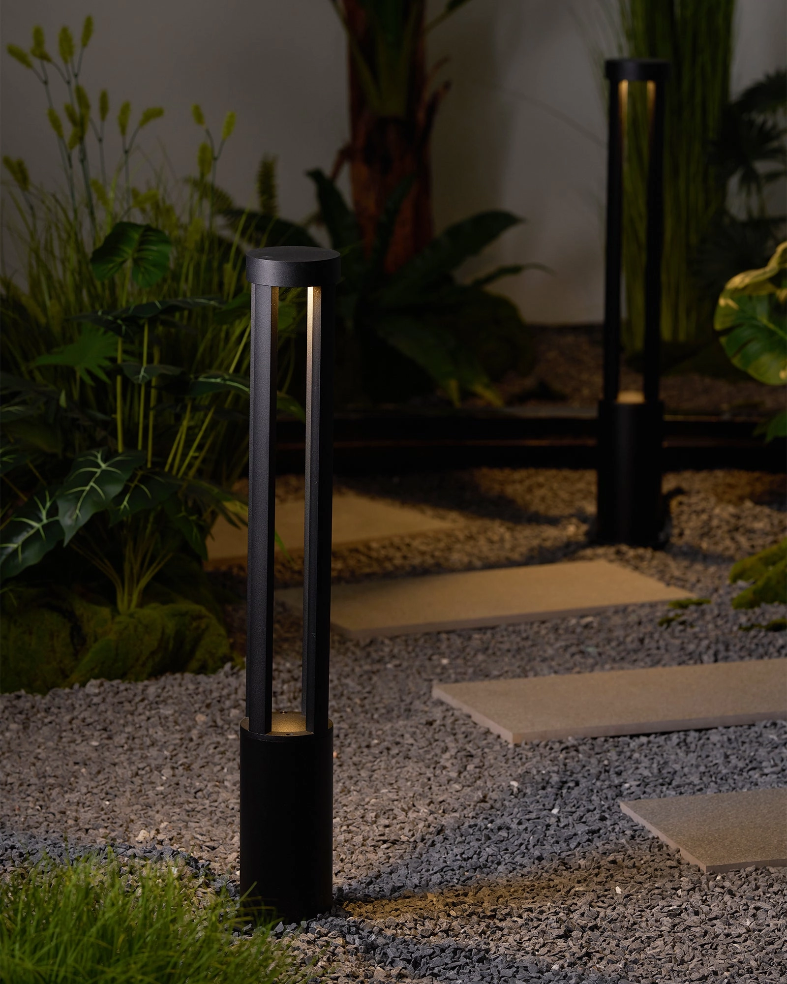 Black Cylindrical Solar Outdoor Post Light