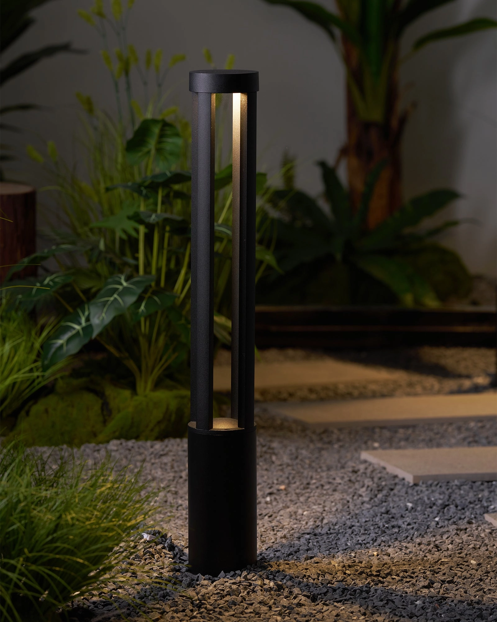 Black Cylindrical Solar Outdoor Post Light
