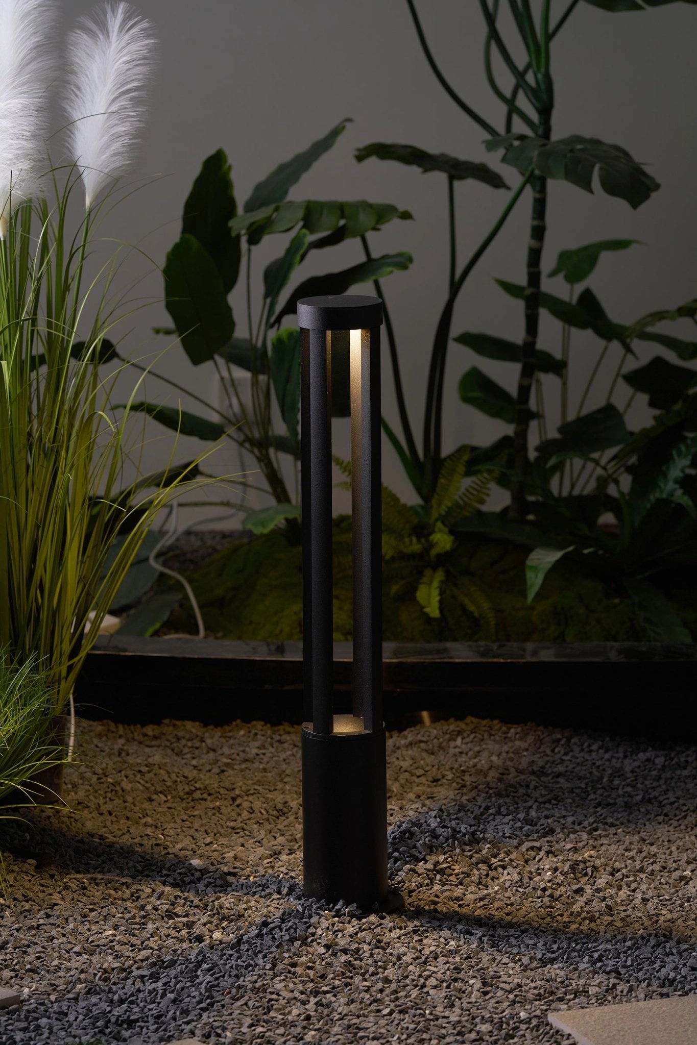Black Cylindrical Solar Outdoor Post Light