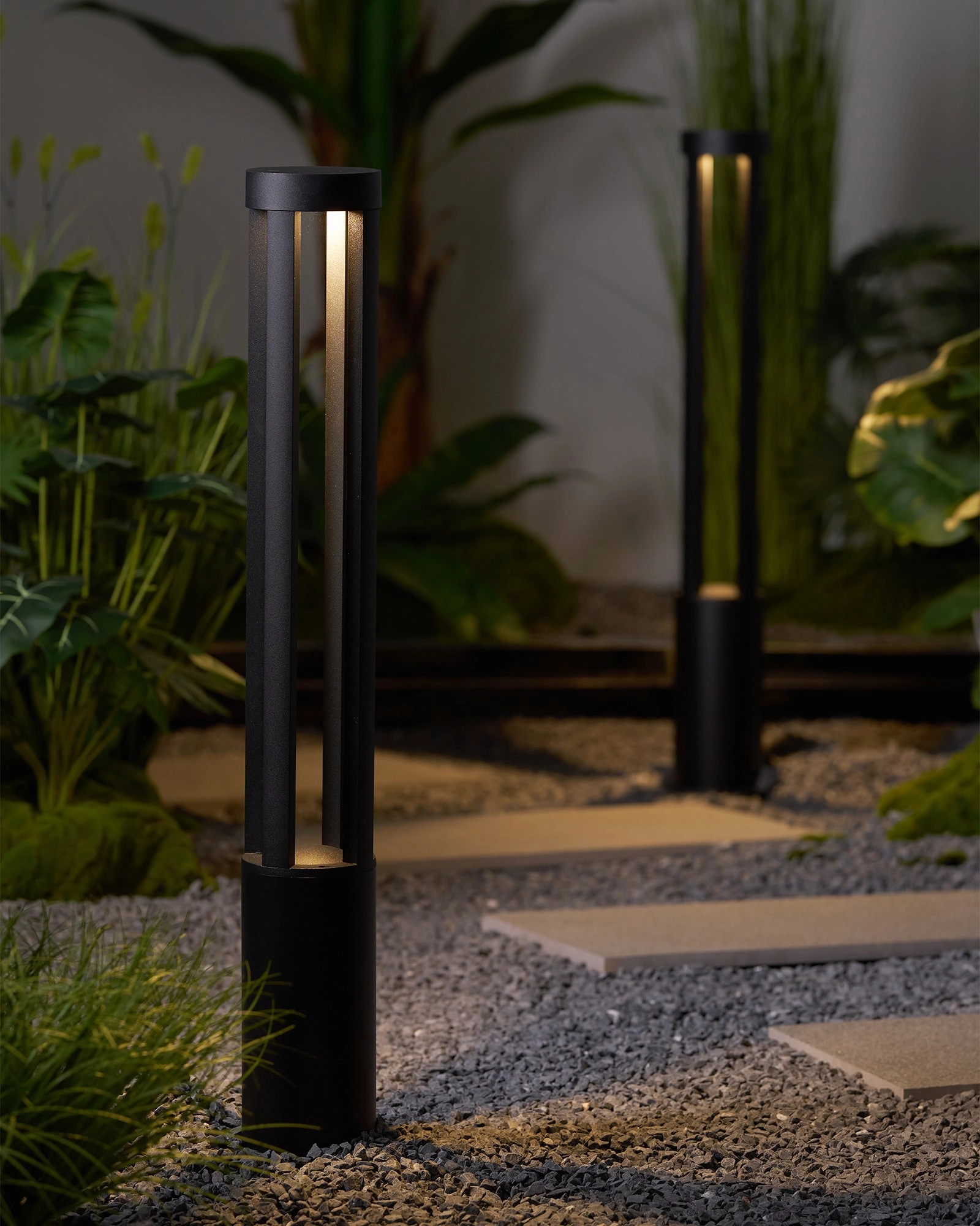 Black Cylindrical Solar Outdoor Post Light