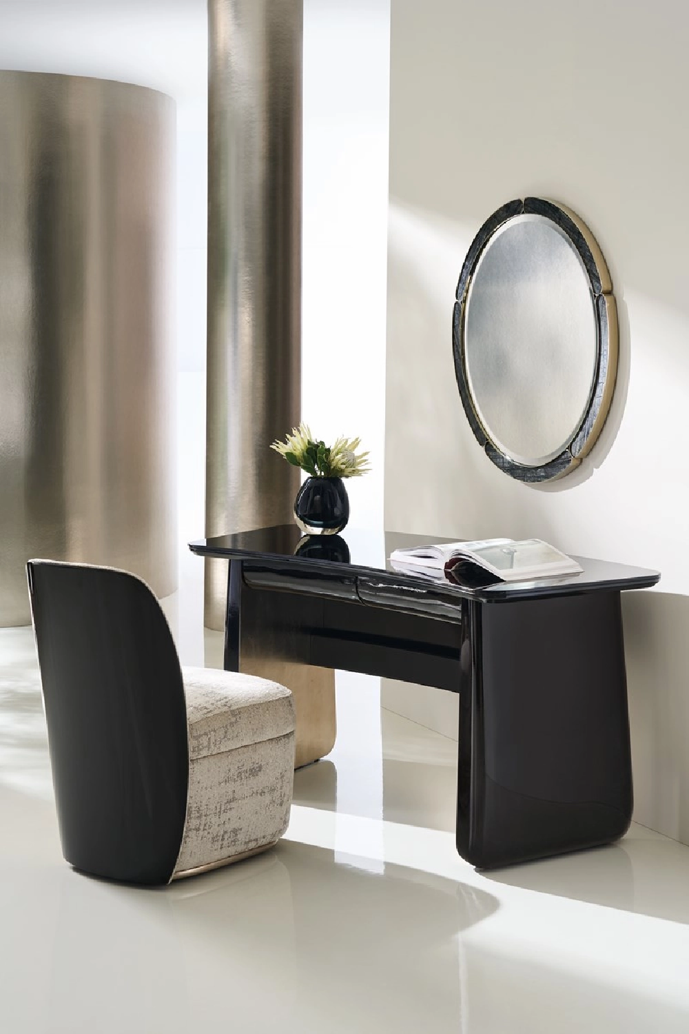 Black Glass 2-Drawer Desk | Caracole Cabochon