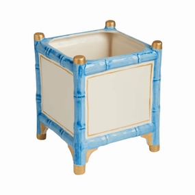 Blue & Gold Bamboo Inspired Cachepot - Available in Two Sizes vase,flower vase,home decoration
