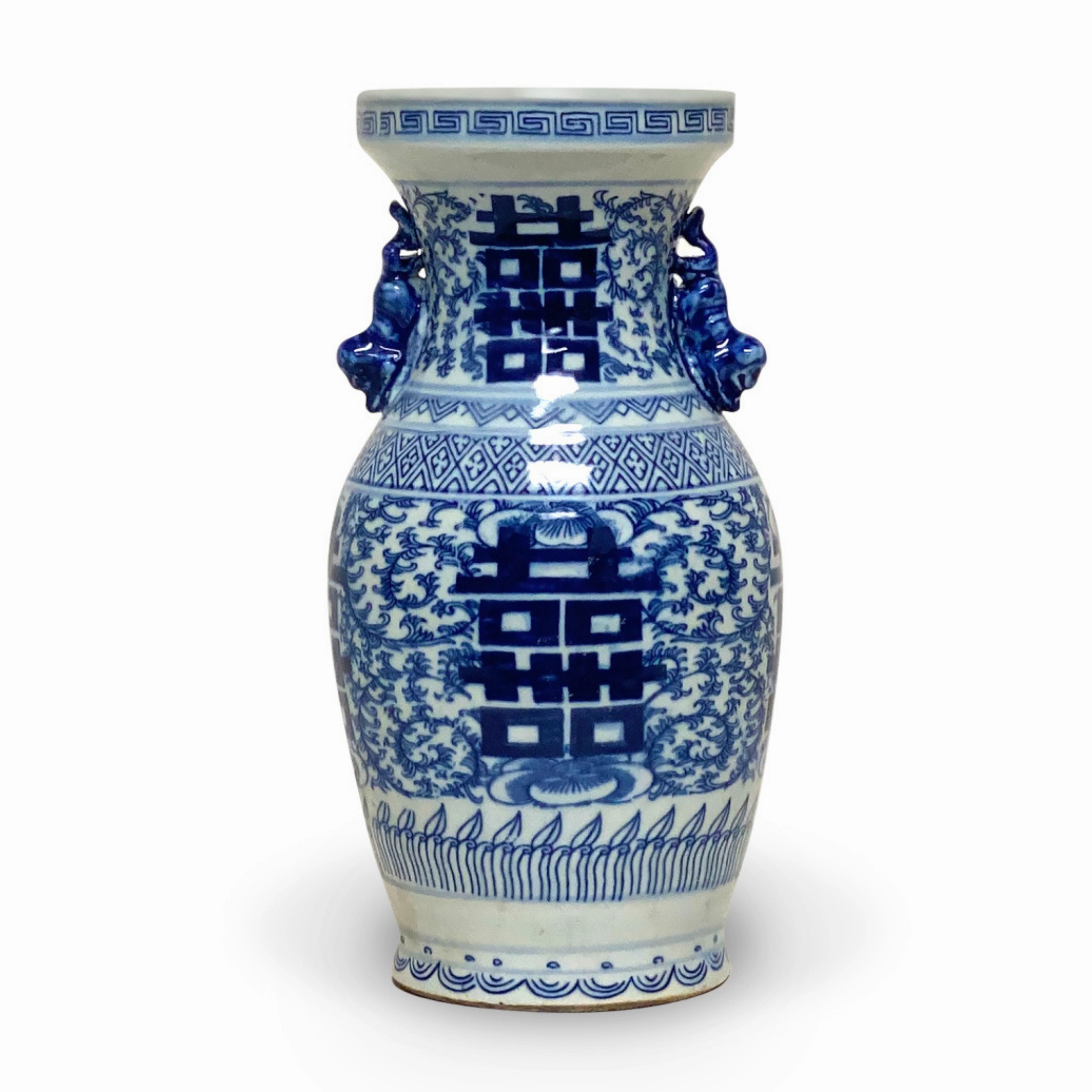 Blue & White Double Happiness Jar With Handles vase,flower vase,home decoration