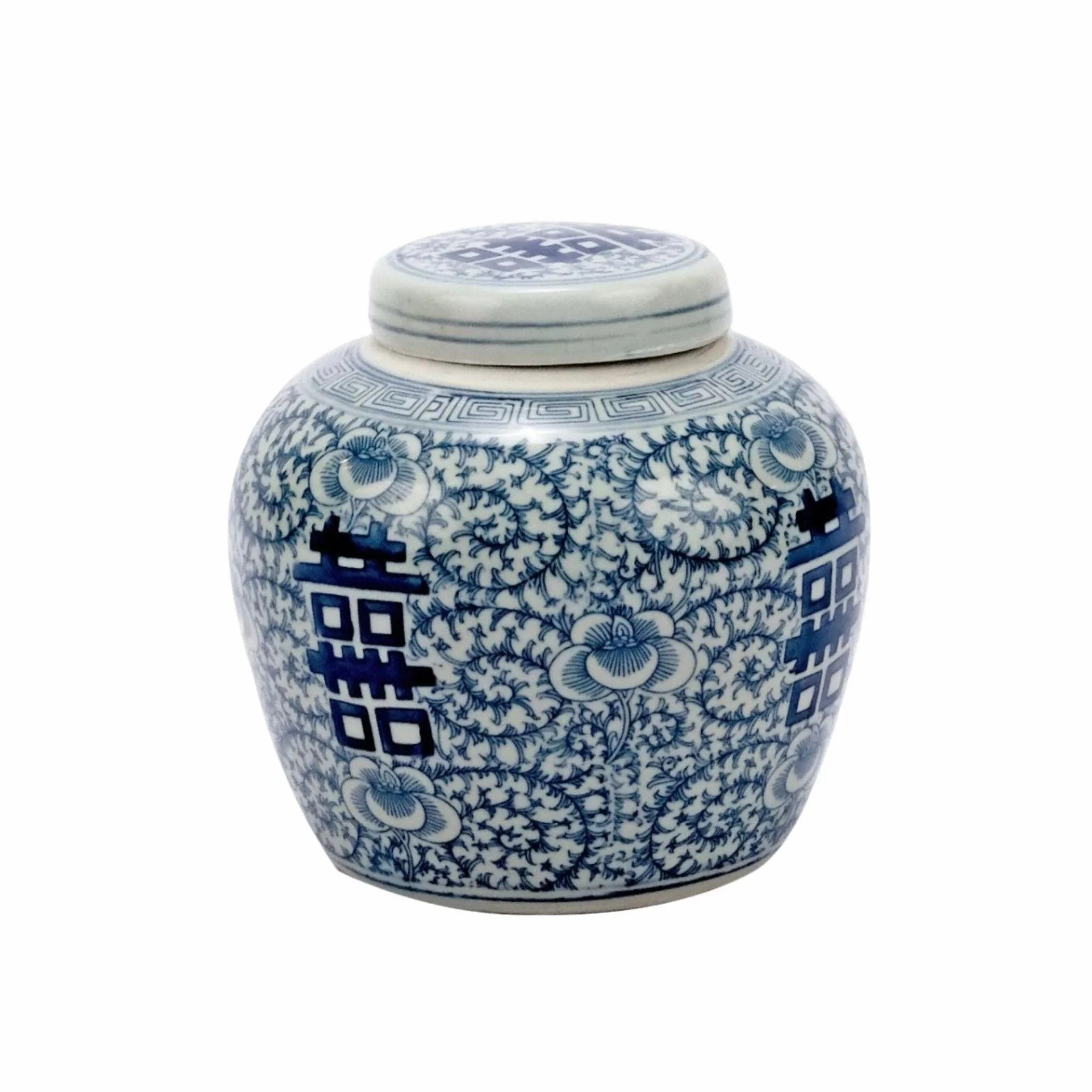 Blue & White Porcelain Double Happiness Floral Lidded Jar vase,flower vase,home decoration