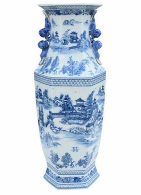 Blue and White Chinoiserie Hexagonal Porcelain Vase vase,flower vase,home decoration