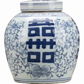 Blue and White Double Happiness Lidded Jar vase,flower vase,home decoration