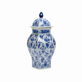 Blue and White Floral Hand Painted Lidded Ceramic Vase vase,flower vase,home decoration