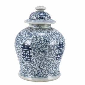 Blue and White Floral Porcelain Double Happiness Temple Jar vase,flower vase,home decoration