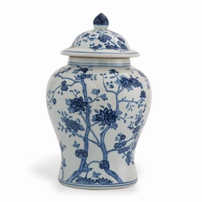 Blue and White Floral Temple Jar with Lid vase,flower vase,home decoration