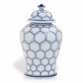 Blue and White Honeycomb Porcelain Temple Jar in with Lid vase,flower vase,home decoration