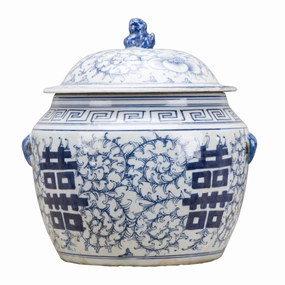 Blue and White Lidded Double Happiness Jar vase,flower vase,home decoration