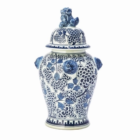 Blue and White Peony Flower Design Porcelain Covered Temple Jar vase,flower vase,home decoration