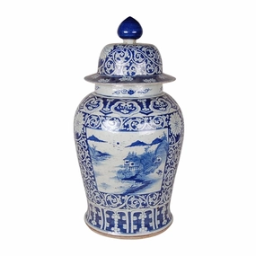 Blue and White Porcelain Canton Landscape Ginger Jar vase,flower vase,home decoration