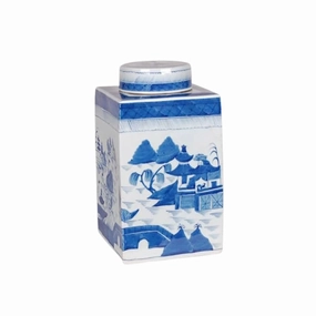 Blue and White Porcelain Canton Lidded Tea Jar vase,flower vase,home decoration