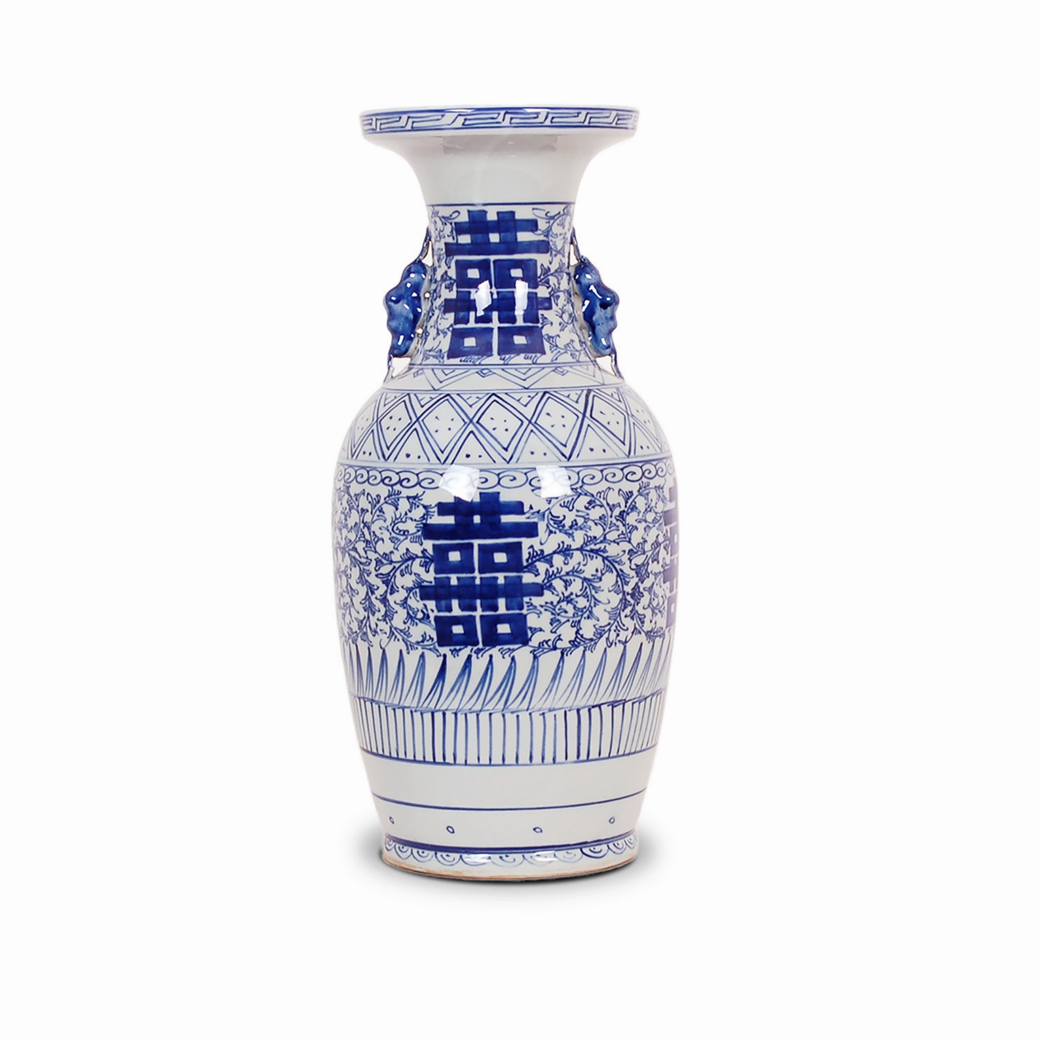 Blue and White Porcelain Double Happiness Floral Vase vase,flower vase,home decoration