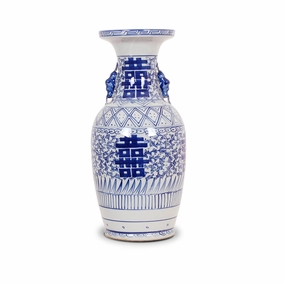Blue and White Porcelain Double Happiness Floral Vase vase,flower vase,home decoration