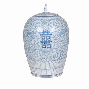 Blue and White Porcelain Double Happiness Melon Jar With Stem vase,flower vase,home decoration