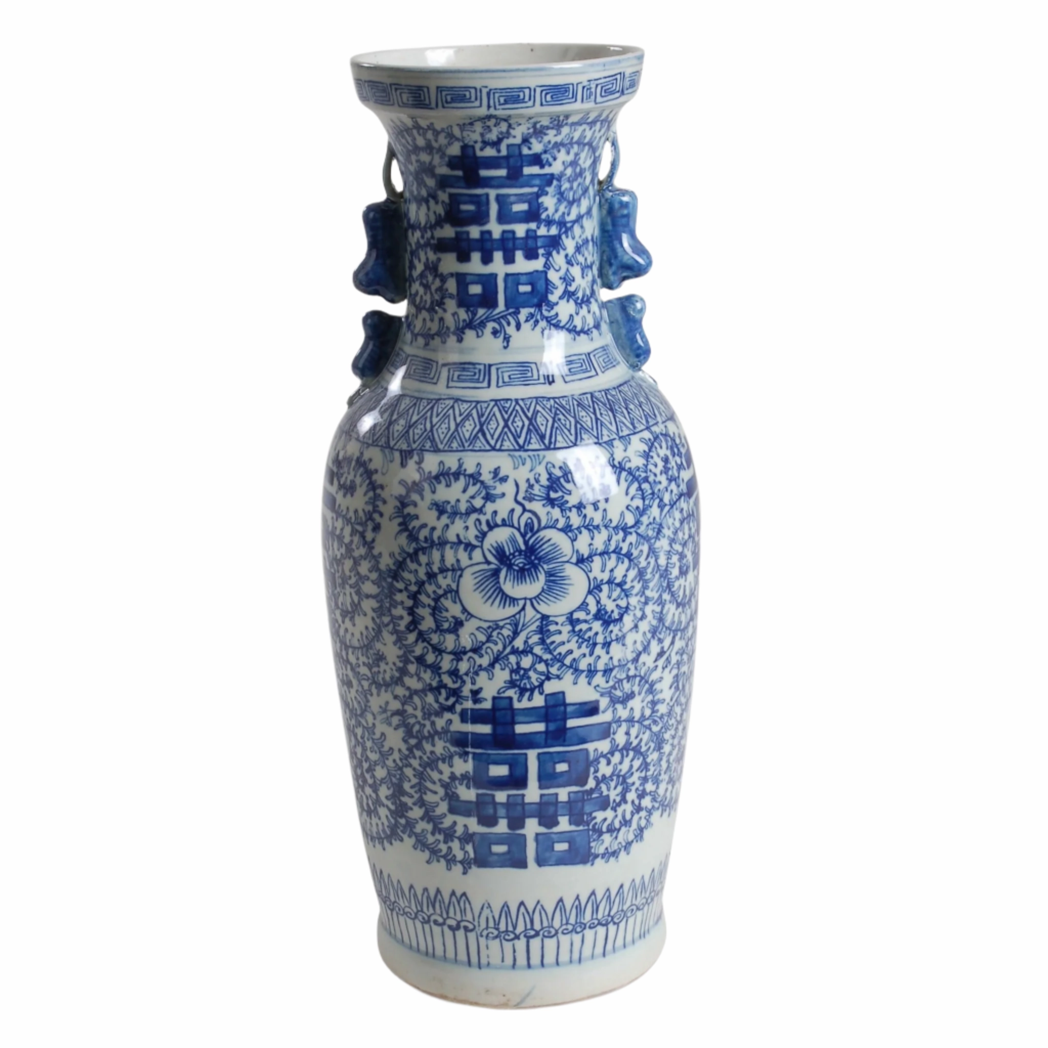 Blue and White Porcelain Double Happiness Vase with Foo Dog Accents vase,flower vase,home decoration