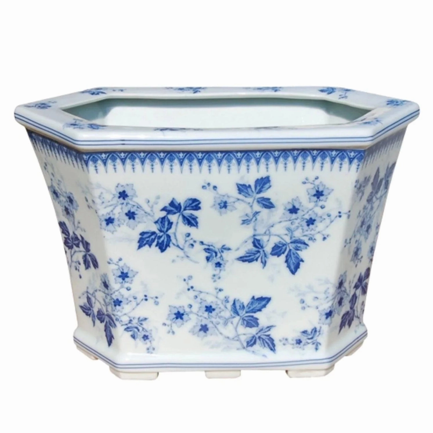 Blue and White Porcelain Floral Hexagon Cachepot vase,flower vase,home decoration