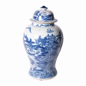 Blue and White Porcelain Ginger Jar with Landscape Design vase,flower vase,home decoration