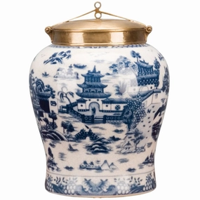 Blue and White Porcelain Jar with Bronze Lid vase,flower vase,home decoration