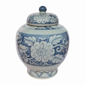 Blue and White Porcelain Lidded Peony Jar vase,flower vase,home decoration